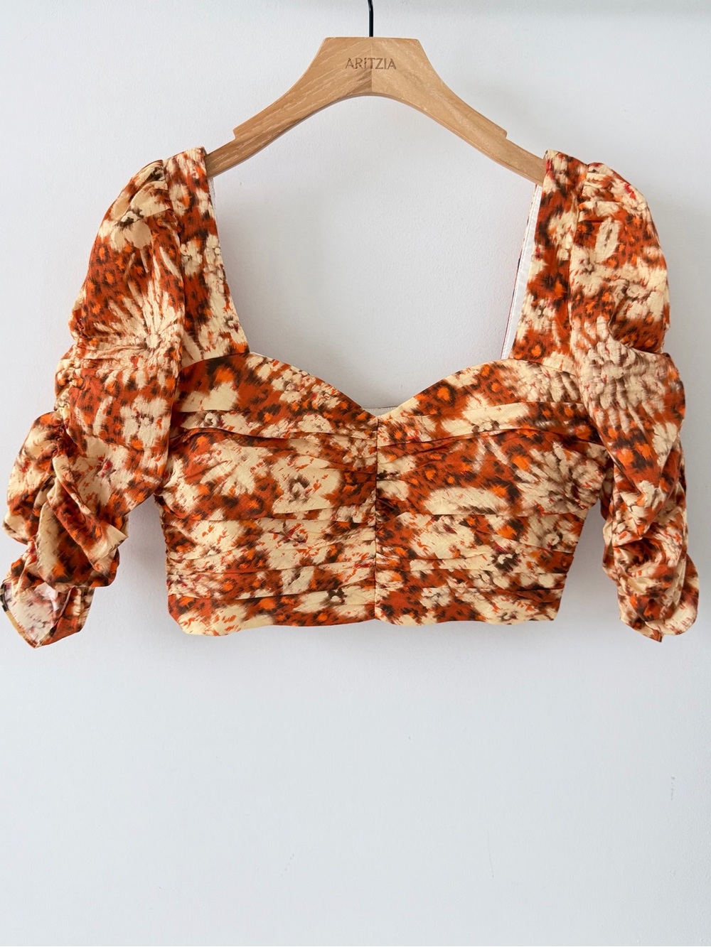Zara Floral Ruched Crop Top & Wide Leg Pants Co-Ord Set XS/S Orange Boho Y2K - Picture 3 of 16